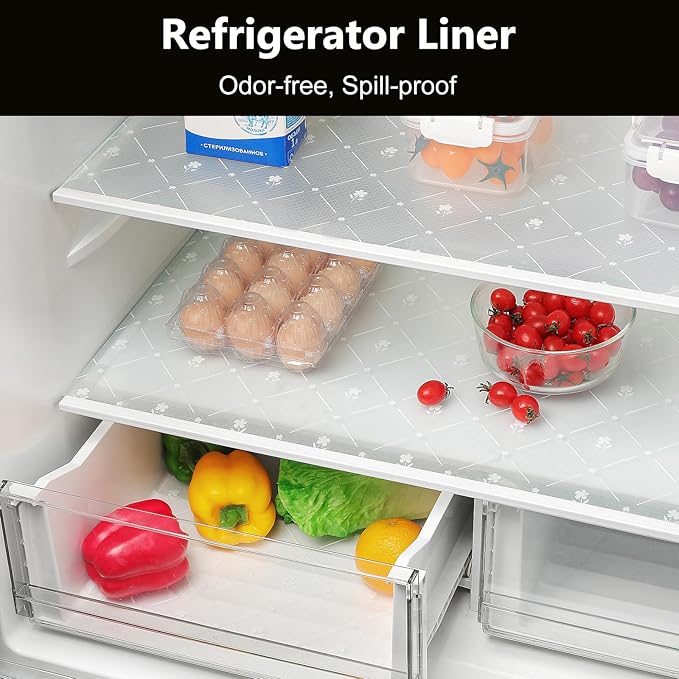 INNOLITES Kitchen Cabinet Shelf Liner, Non-Adhesive Refrigerator & Drawer Liner, Waterproof EVA with Floral, Easy to Clean & BPA-Free (White Daisy, 11.8" x 360")