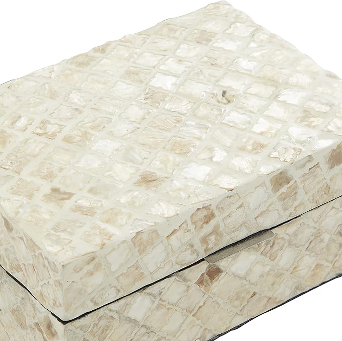 Deco 79 Mother of Pearl Shell Handmade Decorative Box Decorative Keepsake Boxes with Hinged Lid, Set of 2 Storage Boxes 12", 8"W, Cream