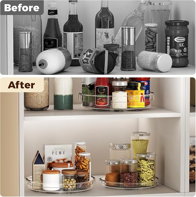 2 Pack Clear Lazy Susan Turntable Organizer for Cabinet, Table Top, Refrigerator, Kitchen Pantry Organizers and Storage, Spice Organizer, 10.6'', 9.25''