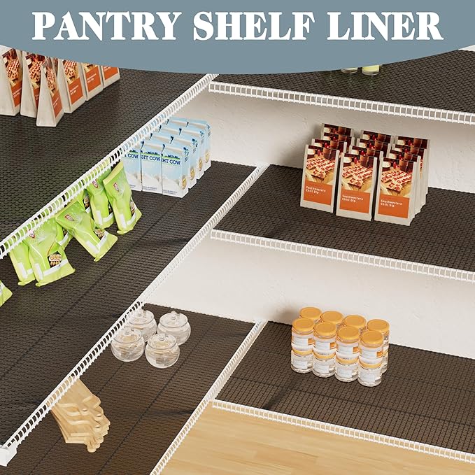 FLPMIX Thick Pantry Shelf Liner 12 inch Wide: Standard Size (12 by 360 Inch) Wire Shelf Liner - Waterproof, Heavy Duty, Easy to Cut, Plastic Kitchen Drawer Liner, Transparent Grey
