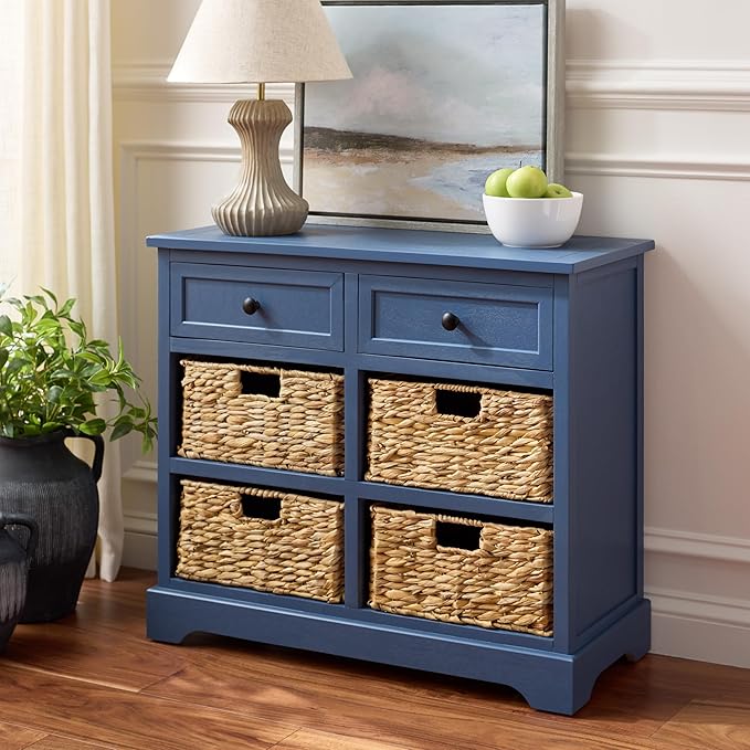 SAFAVIEH Home Collection â Herman Blue Storage Unit, 2-Drawer 4-Basket Mixed-Material Organizer, Fully Assembled (AMH5702K)