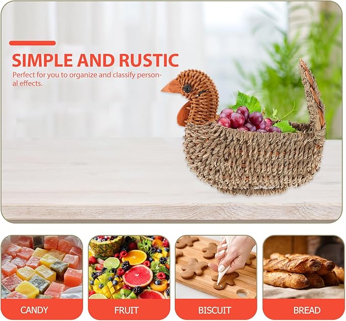 ARTIBETTER Woven Storage Basket 9.05X5.70X3.54In Portable Sundries Organizer with Straw Turkey Pattern Light Grey Home Storage Basket for Kitchen Dining Room