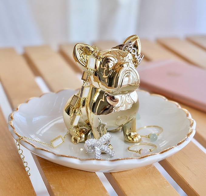 PUDDING CABIN Bulldog Ring Holder Dish, Gifts for Mom Valentines, Birthday Gift for Women Friend Girls Aunt Mothers Day Bridesmaid Wedding Engagement Xmas Gifts, Dog Mom Gifts for Women