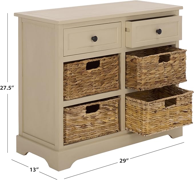 SAFAVIEH Home Collection â Herman Sand Storage Unit, 2-Drawer 4-Basket Mixed-Material Organizer, Fully Assembled (AMH5702J)