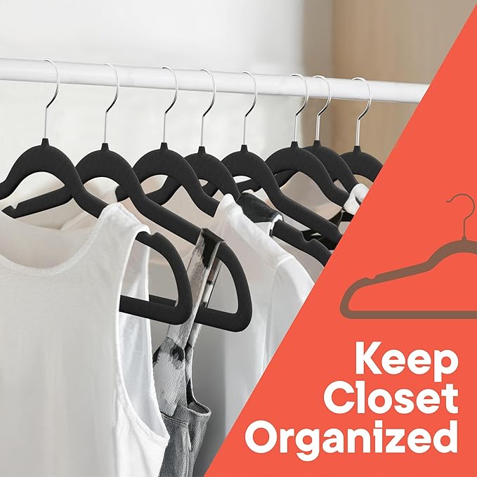Black Velvet Hangers 80 Pack – 360° Swivel Hook, Non-Slip and Space Saving Hangers, Heavy-Duty 11 lbs Weight Capacity - Smooth Velvet Finish for Crease-Free Clothes and Effortless Closet Organization