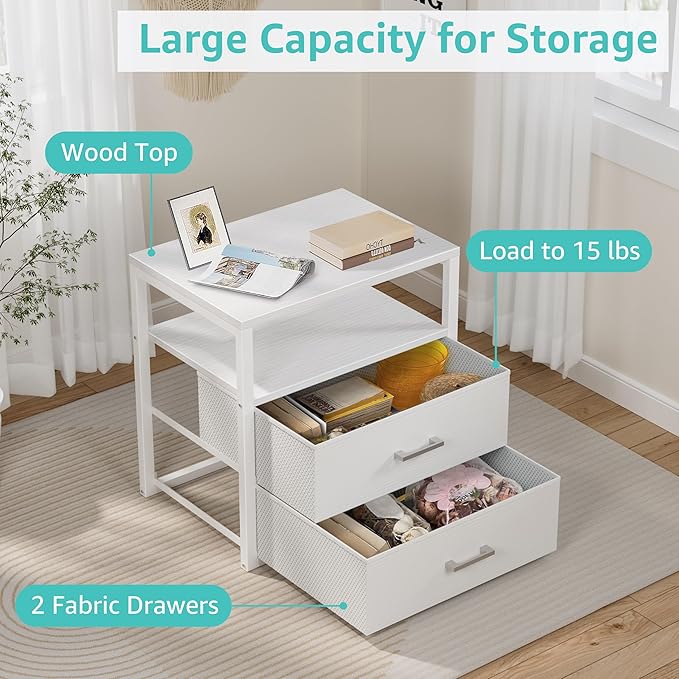 BOLUO Closet Drawers White Fabric 2 Drawer Small Dresser for Closet Organizers and Storage Bedroom Dorm Modern