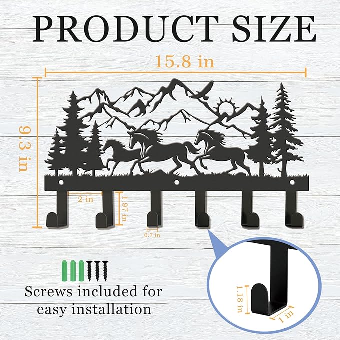 Metal Black Coat Hooks Wall Mount and Coat Rack Hanger for Hanging and Storage Ideal for Living Room, Hallway, Office, Backpack, Bags, Towel, Clothes and Hat (Horse)