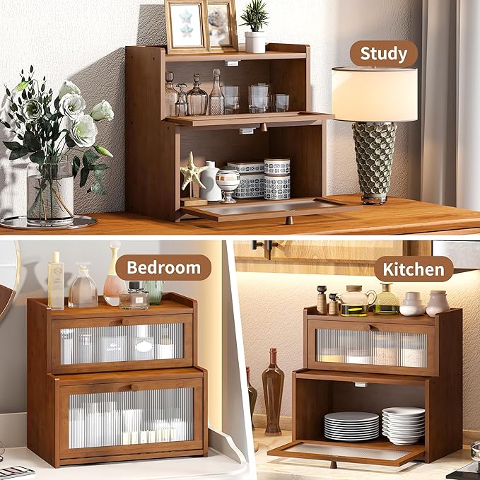 FILWH Bread Box for Kitchen Countertop Double Layer Large Corner Bread Box Capacity Bread Storage Bin Farmhouse Breadbox Container Organizer Cabinet Cupboard (Brown)