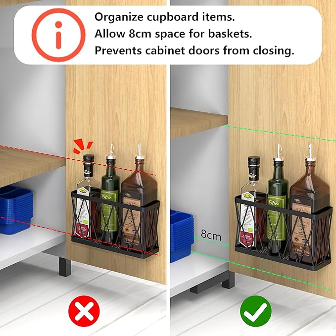 YIGII 3 Pack Adhesive Cabinet Door Organizer, Wall Mounted Lid Organizers Inside Cabinet with Straw Holder for Tupperware Lid Storage, Slim Space Kitchen Basket for Pantry, Under Sink