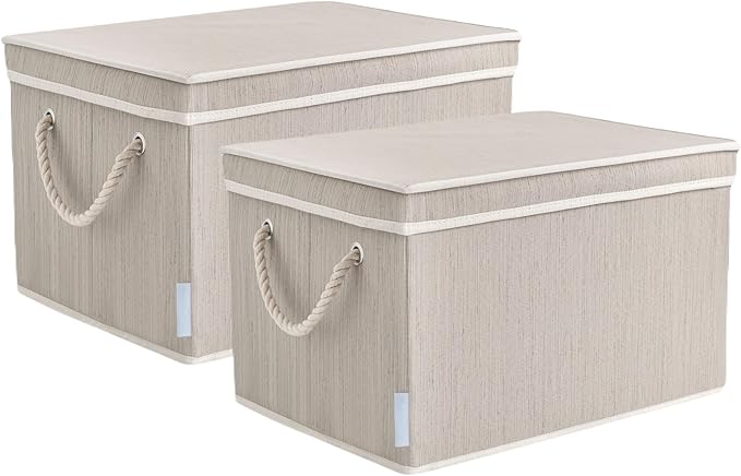 Fabric Storage Baskets for Shelves 2 Pack, 16.3"x 12"x 10.24" Closet Storage Bins for Shelves, Cloth Baskets for Organizing, Linen Closet Organizers, Fabric Basket with Handles & Lips