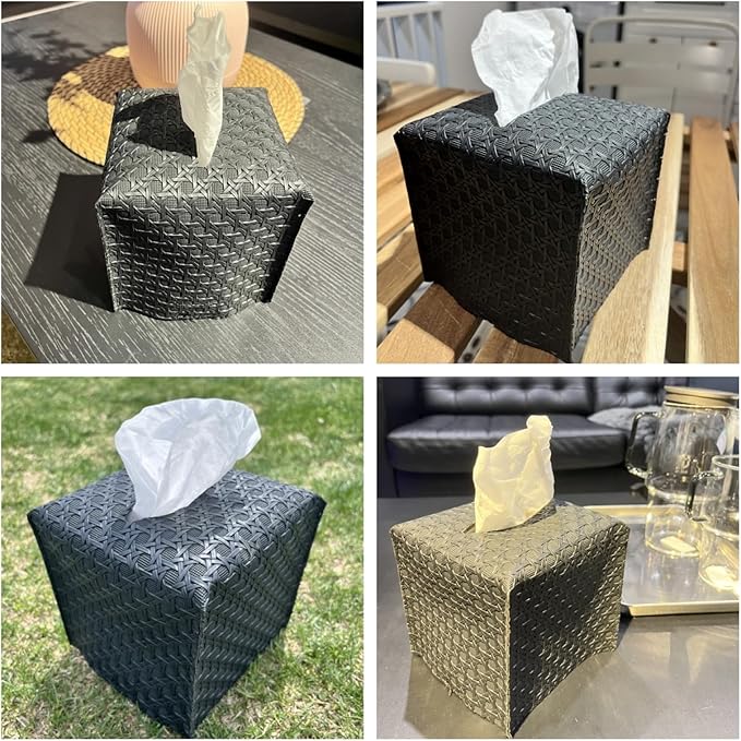 Tissue Box Cover Square Facial Tissue Case PU Leather Kleenex Box Cover Tissue Holder Napkin Holder Facial Paper Organizer Dispenser for Bathroom, Vanity Countertop, Tabletop, Car, Office(Black)