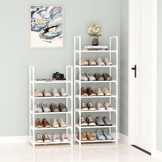 5-Tier Small Shoe Rack,Stackable Shoe Shelf Storage Organizer for Entryway Hallway Closet Bathroom Living Room(White-5Tier)
