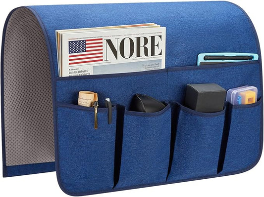 Sofa Armrest Organizer, Remote Control Holder for Recliner Couch, Arm Chair Caddy with 6 Pockets for Magazine, Tablet, Phone, iPad (Blue, W19'' x L33'')