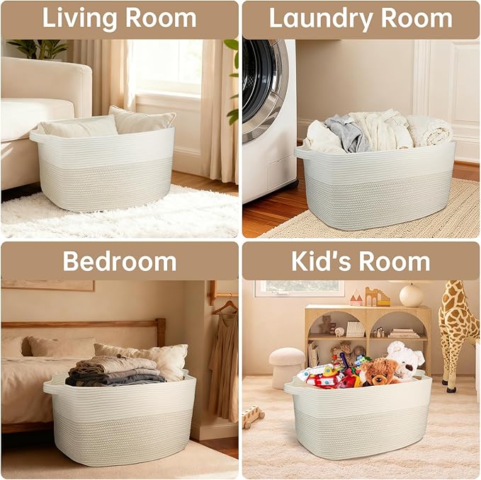 75L Large Cotton Rope Basket 22" x 17" x 12",Large Blanket Basket with Handle,woven baskets for storage,Storage Basket for Organizing,Blanket Basket living Room