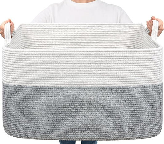 Goodpick Large Blanket Storage Baskets for Organizing, Woven Basket for Blankets, Clothes, Toy Basket Storage Kids, Rectangle Rope Baskets for Storage, 23.6" x 15.7" x 13.8"