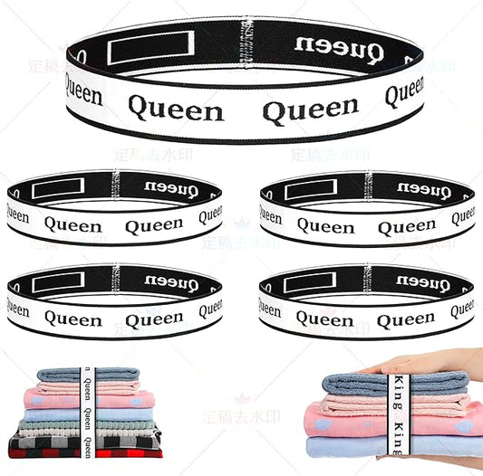 4Pcs Bed Sheet Organizer Bands Sheets Labels for Bedding ï¼Sheet Size Bands Linen Closet Storage Sheet Set Organizer Sheet Keeper Band (Queen)