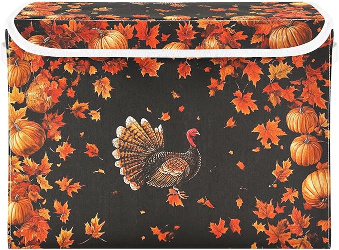 Collapsible Storage Bins with Lids Decorative Fabric Storage Cubes Closet Organizer and Storage Basket Boxes Containers for Clothes Box Chest Nursery Folding Rectangle Orange Maple Leaves Tha