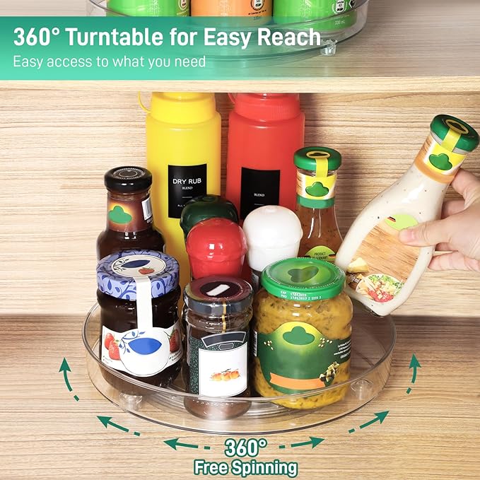 2 Pack Lazy Susan Organizer, 9.5 Inch, 10.7 Inch Lazy Susan Turntable for Cabinet, Turntable Organizer for Pantry Organizers and Storage, Non-Skid Fridge Organizer