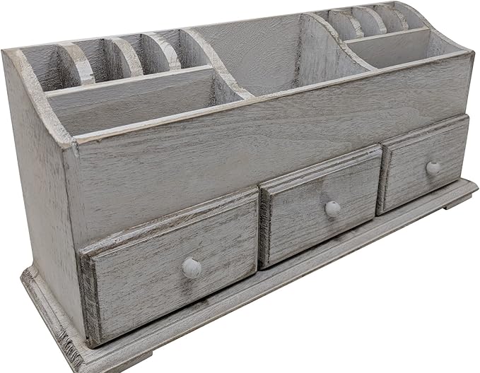 Gianna's Home Rustic Farmhouse Desk 3 Drawer Wooden Vanity Makeup Beauty Jewelry Storage Organizer (Rustic White)