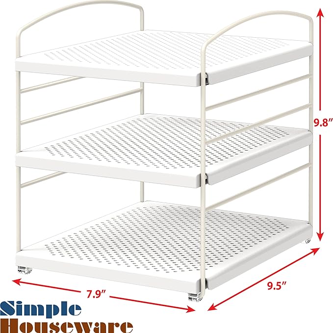 Simple Houseware Kitchen Wrap Organizer Storage Height Adjustable Rack, White