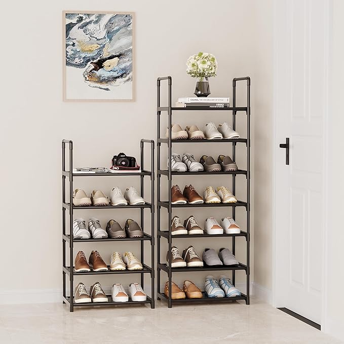 10-Tier Tall Shoe Rack, Adjustable 20-25 Pairs Shoe Shelf Storage Organizer for Entryway Hallway Closet Bathroom Living Room (Black)
