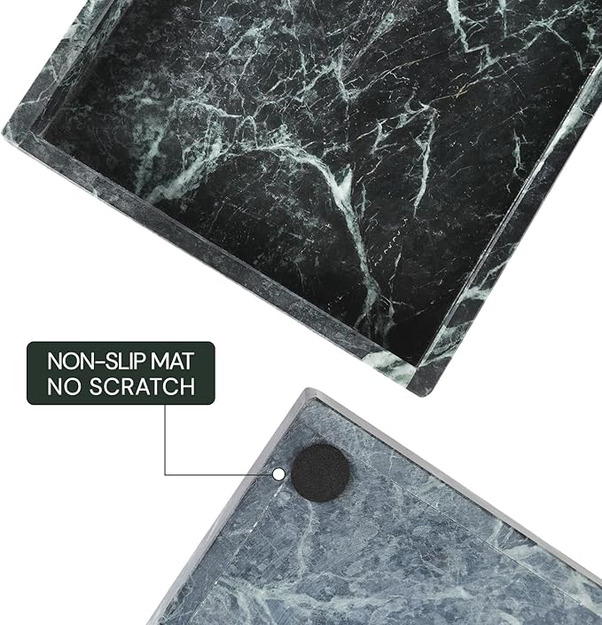 Koville Natural Marble Tray, 12x8â Coffee Table Vanity/Decorative Tray for Jewerly, Watch, Perfume Candle Storage for Bedroom/Bathroom/Kitchen Countertop(Indian Green Marble)