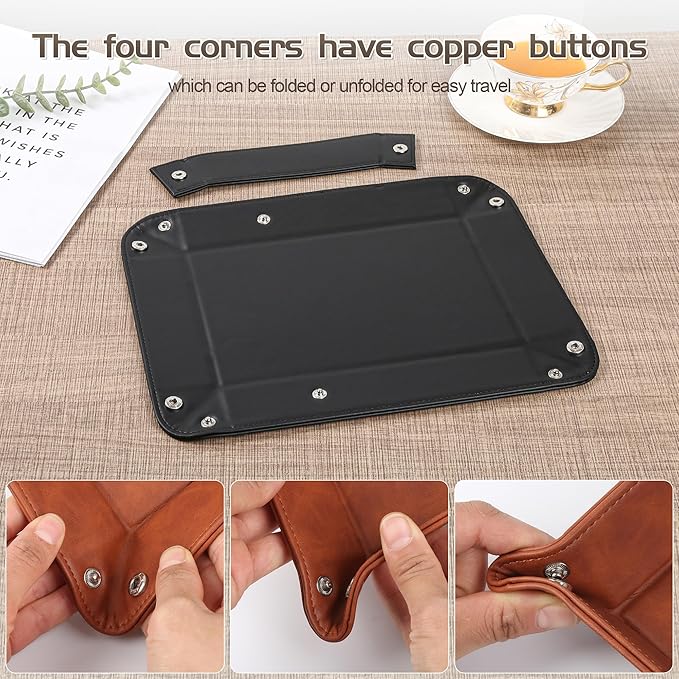 Deluxe Leather Tray Desktop Storage Organizer Watch Remote Control Jewelry Cell Phone Wallet Keychain Desktop Storage for Home, Camping Unique Gift Ideas for Men and Friends