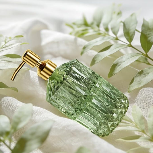 AmazerBath Soap Dispenser Green Glass Soap Dispenser with Pump Stainless Steel, 14.2OZ Luxury Gold Hand Soap Dispensers Bottles Bathroom, Refillable Kitchen Soap Dispenser for Dish Soap, 1 Pack