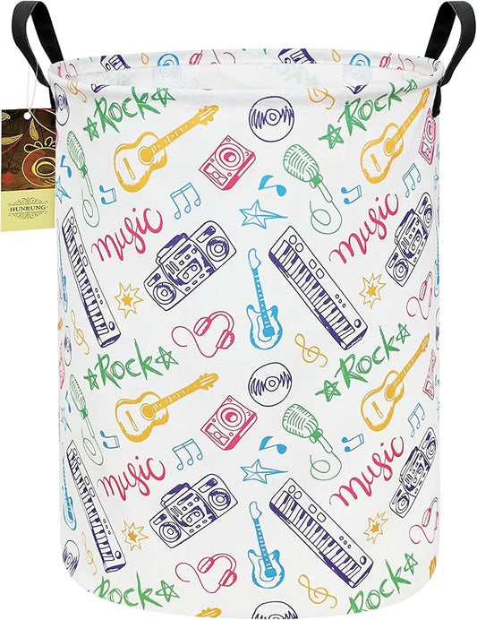 HUNRUNG Laundry Hamper,Large Canvas Fabric Lightweight Storage Basket Toy Organizer Dirty Clothes Collapsible Waterproof for College Dormsï¼Round-Musical instrumentï¼