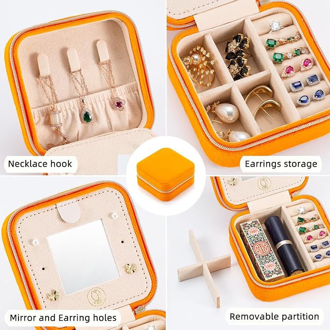 Plush Velvet Travel Jewelry Case Organizer, Small Travel Jewelry Box,Portable Jewelry Box Travel Mini Organizer Portable Display Storage Box For Rings Earrings Necklaces (4 Color 4 Packs)
