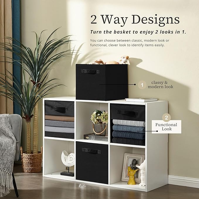 DECOMOMO Storage Bins, Cube Storage Bin with Window, Fabric Storage Cubes for Shelves (11" / 6pcs, Black)