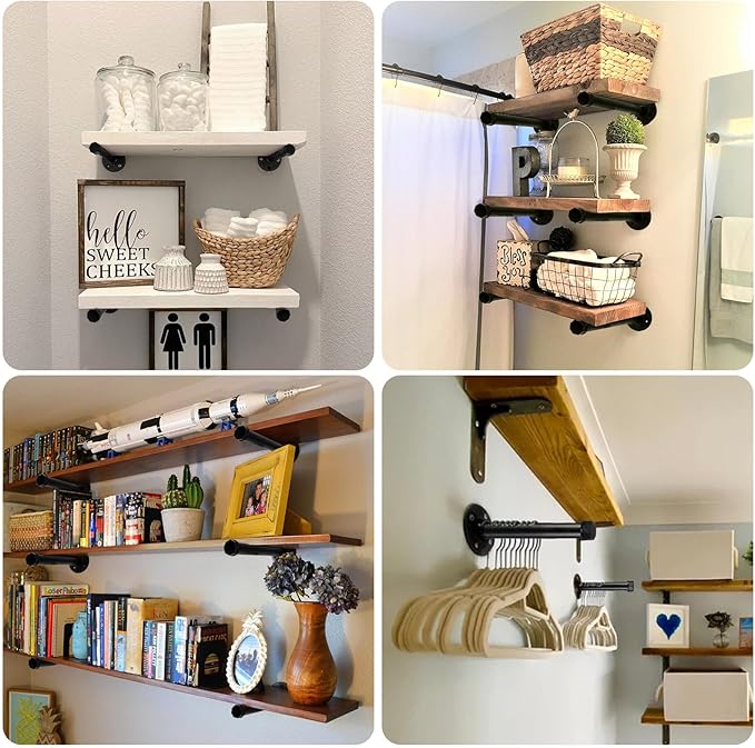 6 Pcs Industrial Pipe Clothes Bar 12 Inch - Wall Mount Clothing Rack - Face Out Wall Clothing Rods for Commercial Retail Boutique Shirt Display