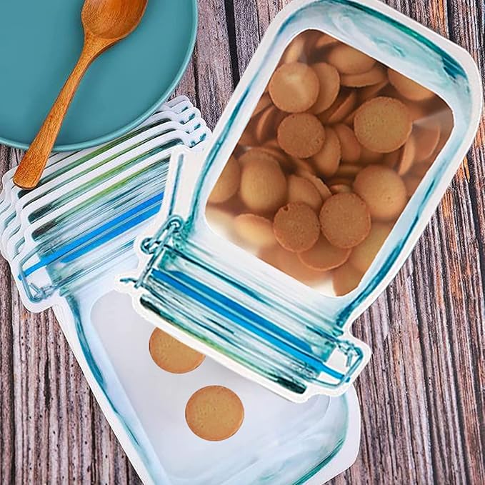 Enkrio 36 Pack Mason Jar Zipper Bags, Reusable Airtight Seal Food Bag Leakproof Nuts Candy Cookies Bag for Travel Camping