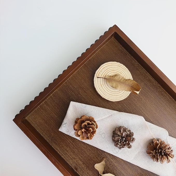 Wood Decorative Tray, Distressed Outdoor Serving Tray with Wooden Bead for Ottoman, Coffee Table, Entertaining, Home Decor, Rectangular 15.7â*11.8â*1.57â (Dark Brown)
