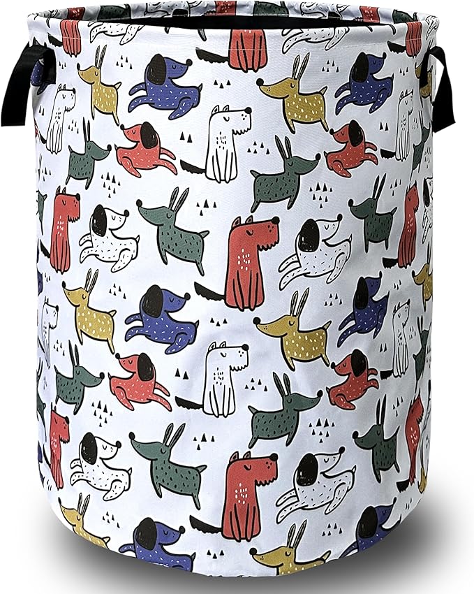 Cute Cartoon Animal Dogs Laundry Basket Foldable With Handles Tote Bag Oxford Cloth Funny Dog Laundry Hamper Clothes Storage Bucket Toy Organizer 18.9" x16.5" For Bathroom/Laundry/Bedroom