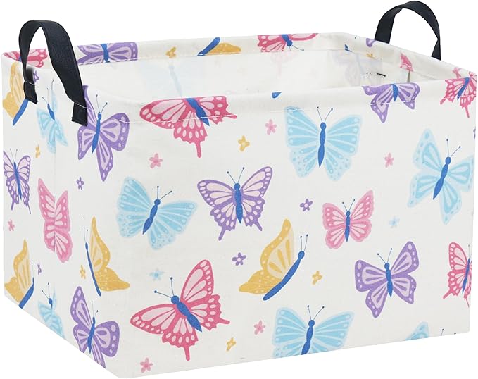 Rectangular Kids Storage Bin Gift Basket Baby Organizer Shelf Book Basket Room Decor(Colorful Butterfly)