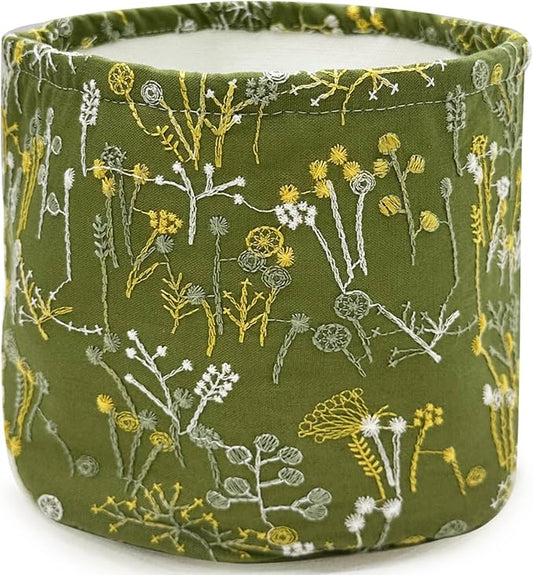 HAUSFRAU Storage Baskets Bins Makeup Organizer, Decorative Round Keys Basket for Desk, Shelves, Tabletop, Gift for mom, wife, girlfriend, 6" Embroidered Jacquard Box Green