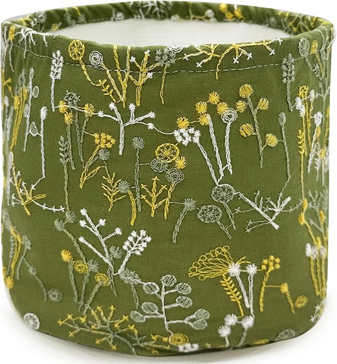 HAUSFRAU Storage Baskets Bins Makeup Organizer, Decorative Round Keys Basket for Desk, Shelves, Tabletop, Gift for mom, wife, girlfriend, 5.12" Embroidered Jacquard Box Green