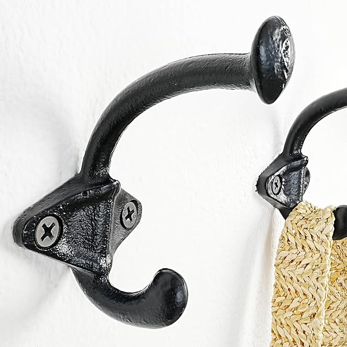 Dseap Cast Iron Wall Hooks, Heavy Duty Coat Hooks, Rustic Vintage Farmhouse Hook for Hanging Winter Coats Jackets Towels Hats Bags Plants, Antique Black, Pack of 5 (ShldCast)