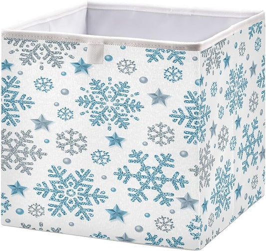 Bolaz Sliver Blue Snowflakes Closet Organizers Storage Cubes Christmas Storage Bins Shelf Baskets Containers for Home Room Office,Square