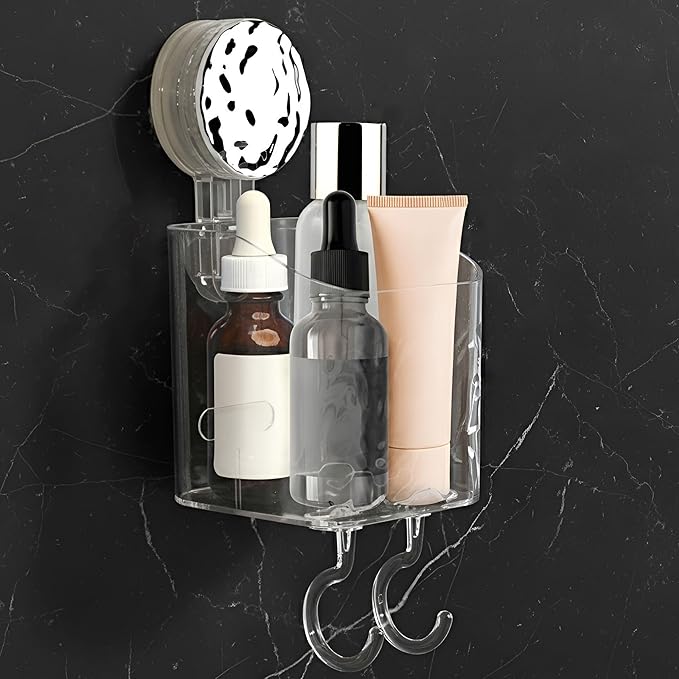HOME&I Suction Cup Toothbrush Holder and Shower Caddy – Drill-Free, Removable, Powerful Suction Cup, Self-Draining Design for Bathroom & Kitchen – Holds Toothpaste, Razors, and Tableware