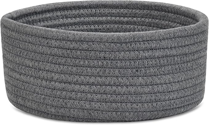 ABenkle Small Woven Basket, Empty Tiny Shallow Storage Basket, Mini Cotton Rope Baskets, Round Decorative Hamper, Basket Storage Bins for Toys, Spa, Socks, Nursery, Living Room