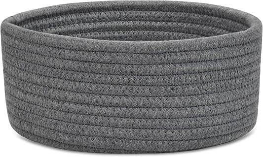 ABenkle Small Woven Basket, Empty Tiny Shallow Storage Basket, Mini Cotton Rope Baskets, Round Decorative Hamper, Basket Storage Bins for Toys, Spa, Socks, Nursery, Living Room