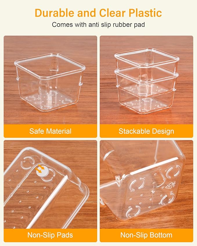 25 PCS Clear Plastic Drawer Organizers and Dividers, 4 Sizes Stackable Drawer Storage Bins and Organizer Trays for Bathroom, Kitchen, Office, Makeup, Vanity, Utensils, and Crafts