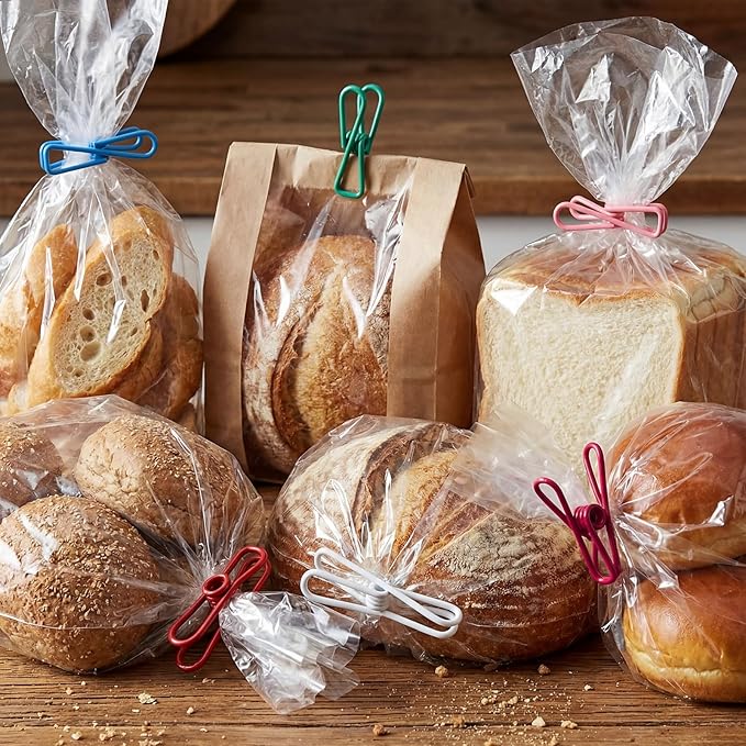 17 Pcs Bread Basket Sets, Bread Storage Bin for Pantry Shelves with 16 Pcs 2 Inch Chip Clips, Kitchen Basket Organizer for Home, Chips, Popcorn, Candy, Pretzels