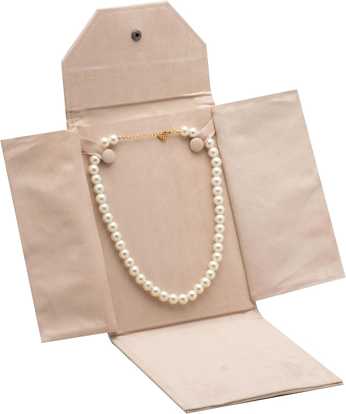 Velvet Necklace Jewelry Travel Folder Storage Display Case (Beige)