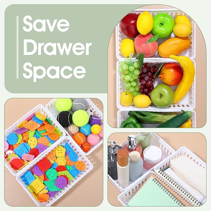 12 Pcs Plastic Organizer Baskets, 10.24 x 6.5 x 2.36 Inch Storage Bins Trays for Desk, Home Office, Shelves and Crafts Organization, White