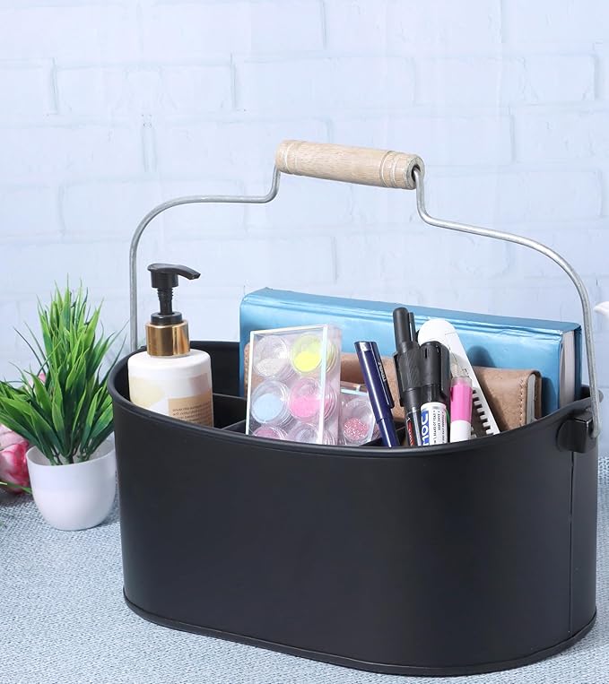 Alpha Living Home 4 Compartment Metal Flatware Caddy Silverware & Condiment Holder Cutlery Organizer Flatware Organizer - Perfect for Kitchen, Dining, and Picnics (Black)