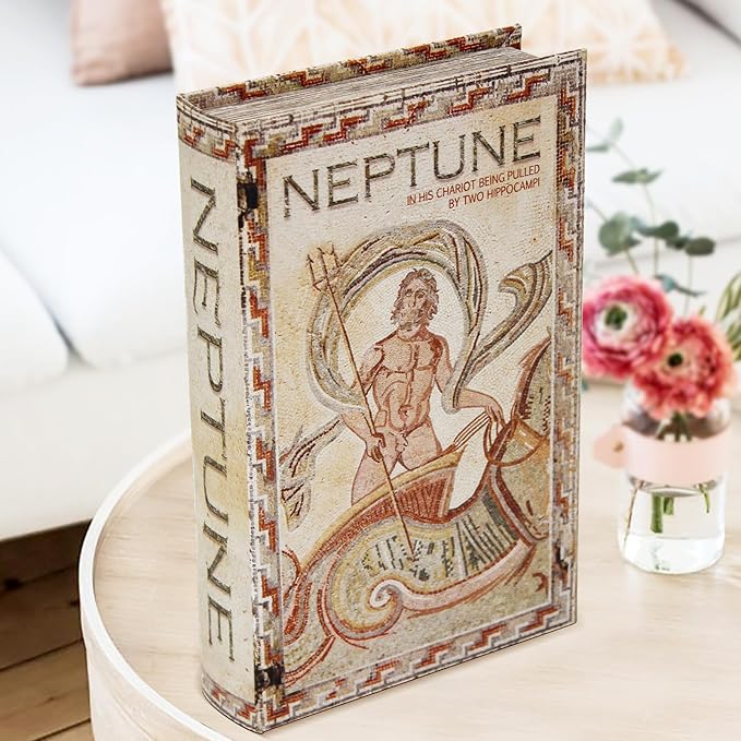 Book Box Decorative Storage Box for Coffee Table Decor, Faux Wood with Magnetic Cover Storage for Hidden Jewelry,Photos, Greeting Cards,Remotes,NEPTUNE Pattern M Size Box -5-06
