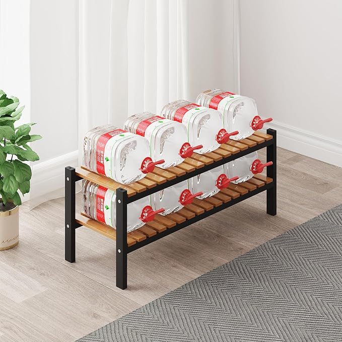 Bamboo Shoe Rack Organizer for Closet and Entryway - Space-Saving Narrow Shoe Stand - Versatile Shoe Holder for Door or Closet Shelf, Garage Bedroom can Freely Stack DIY Small Shoe Racks 2 Tier
